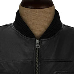 Men’s Black Multi-Pocket Leather Bomber Jacket
