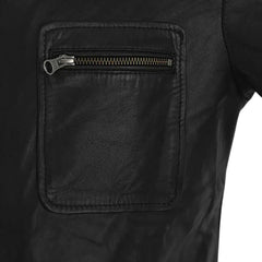 Men’s Black Multi-Pocket Leather Bomber Jacket