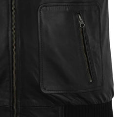 Men’s Black Multi-Pocket Leather Bomber Jacket