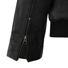 Men’s Black Multi-Pocket Leather Bomber Jacket