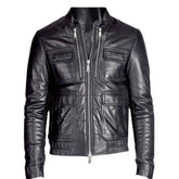 Men’s Black Multi-Pocket Leather Jacket