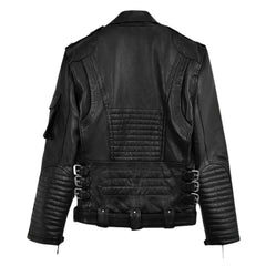 Men's Black Leather Shirt Jacket with Flap Pockets
