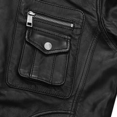 Men’s Black Multi Pockets Leather Jacket