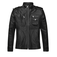 Men’s Black Multi Pockets Leather Jacket