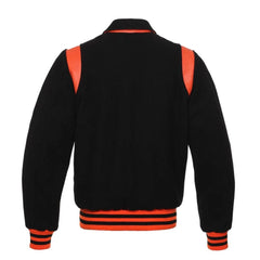 Men's Black Orange Leather Sleeves Varsity Jacket