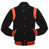 Men's Black Orange Leather Sleeves Varsity Jacket