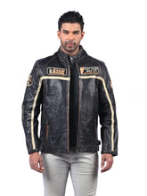 Men’s Black Patched Leather Jacket Front