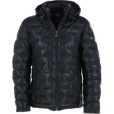 Men's Black Quilted Leather Hooded Jacket