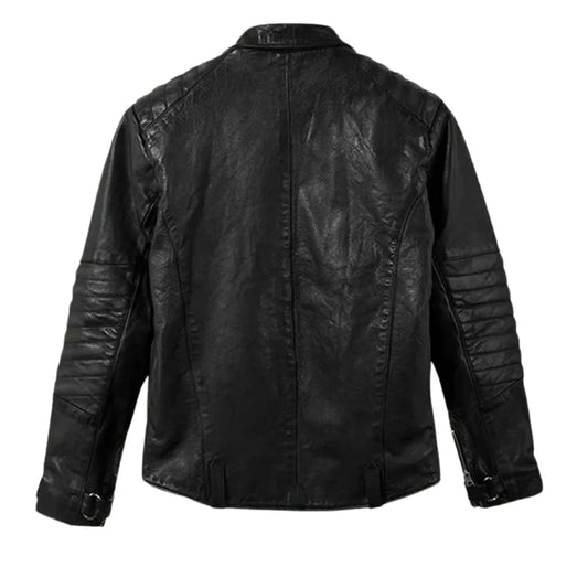 Men’s Black Quilted Leather Jacket with Asymmetrical Zipper