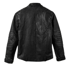 Men’s Black Quilted Leather Jacket with Asymmetrical Zipper
