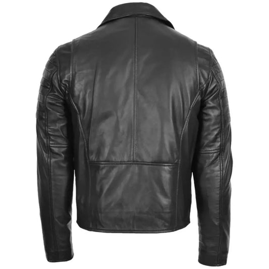 Men's Black Quilted Sleeve Asymmetrical Leather Biker Jacket