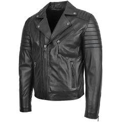 Men's Black Quilted Sleeve Asymmetrical Leather Biker Jacket