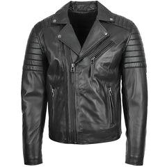 Men's Black Quilted Sleeve Asymmetrical Leather Biker Jacket