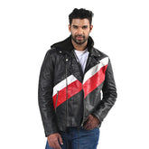 Men’s Black Real Leather Hooded Jacket