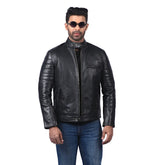 Men’s Black Real Leather Quilted Sleeve Jacket