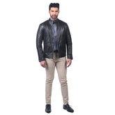 Men’s Black Real Leather Quilted Sleeves Jacket
