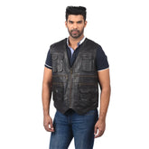 Men’s Black Real Leather Utility Vest