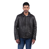 Men’s Black Real Leather Zip Collar Jacket