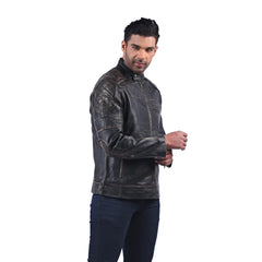 Men’s Black Real Leather Zip Front Casual Outerwear Jacket