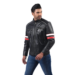 Men’s Black Real Leather Zip Front Jacket