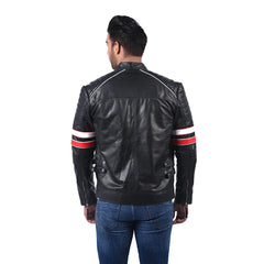 Men’s Black Real Leather Zip Front Jacket