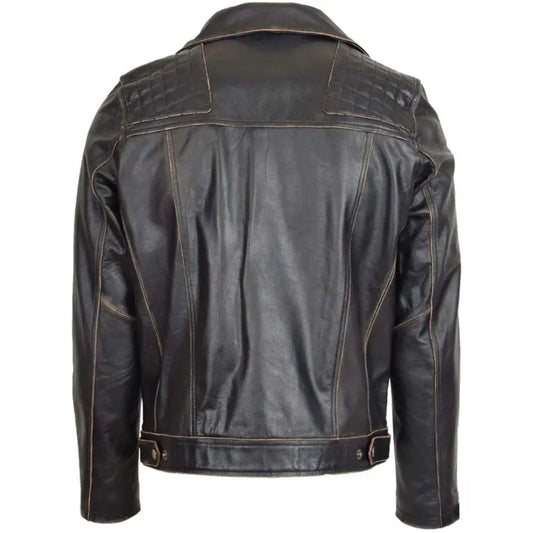 Men’s Black Retro Asymmetrical Leather Biker Jacket