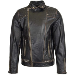 Men’s Black Retro Asymmetrical Leather Biker Jacket