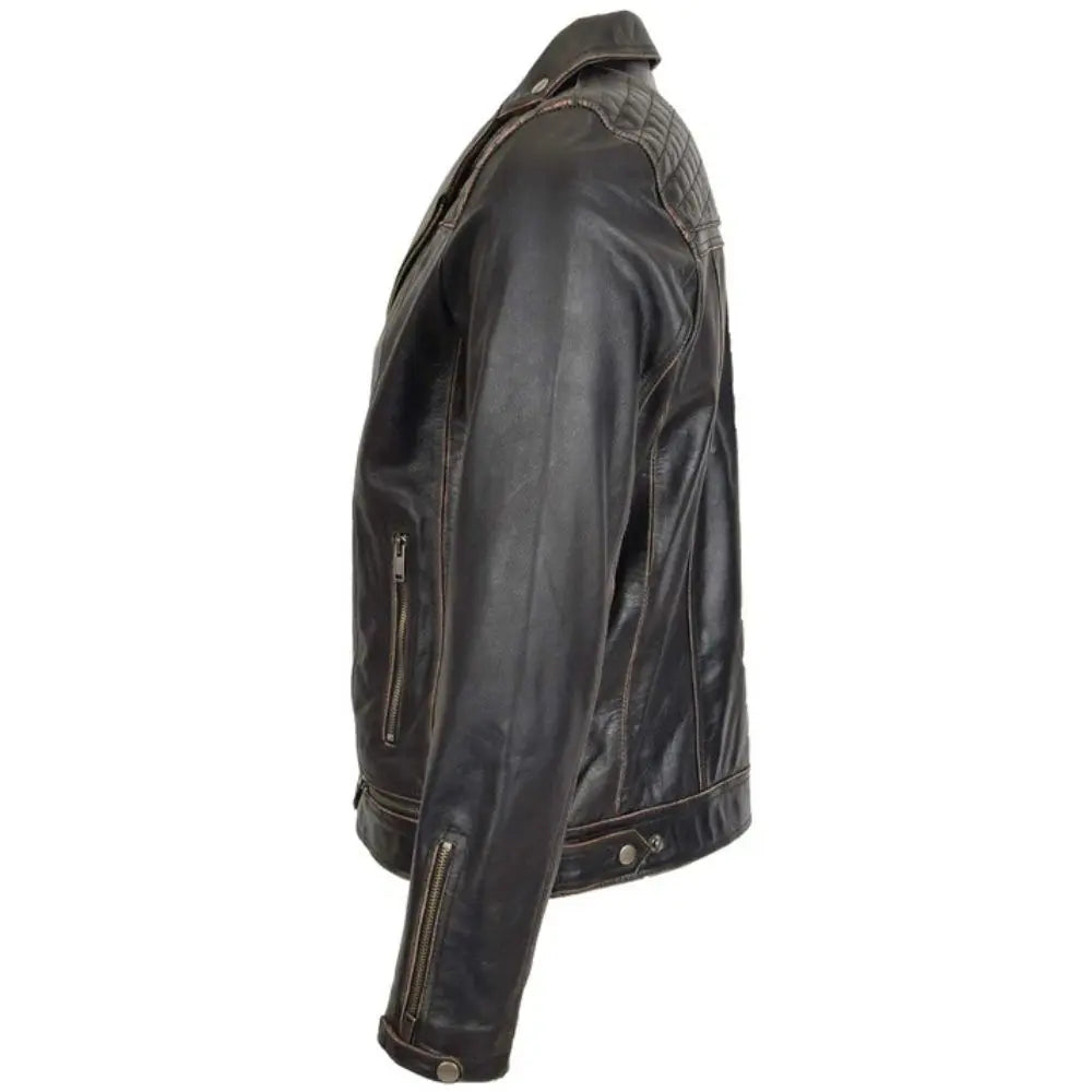 Men’s Black Retro Asymmetrical Leather Biker Jacket