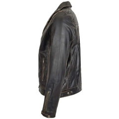 Men’s Black Retro Asymmetrical Leather Biker Jacket