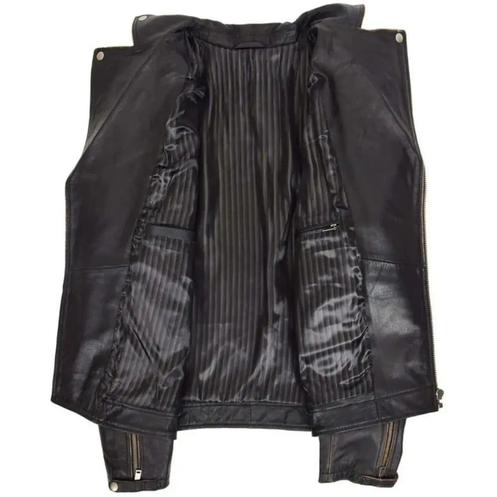 Men’s Black Retro Asymmetrical Leather Biker Jacket