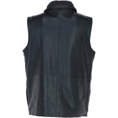 Men's Black Shearling-Lined Leather Utility Vest