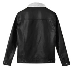 Men’s Black Shearling Collar Leather Jacket
