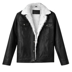 Men’s Black Shearling Collar Leather Jacket