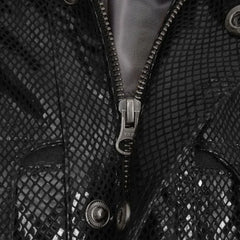 Men’s Black Snakeskin Textured Leather Belted Jacket
