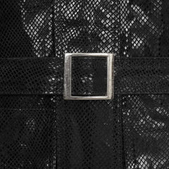 Men’s Black Snakeskin Textured Leather Belted Jacket