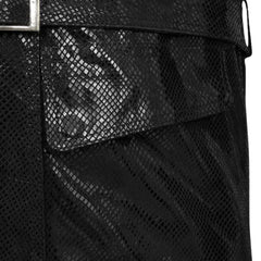 Men’s Black Snakeskin Textured Leather Belted Jacket