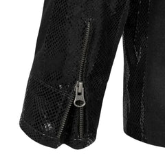 Men’s Black Snakeskin Textured Leather Belted Jacket