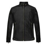 Men’s Black Snap Tab Collar Leather Jacket