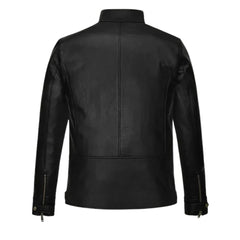 Men’s Black Snap Tab Collar Leather Jacket