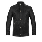 Men’s Black Band Collar Leather Jacket