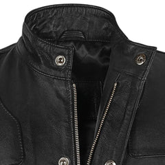 Men’s Black Band Collar Leather Jacket