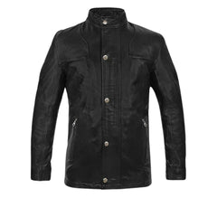 Men’s Black Band Collar Leather Jacket