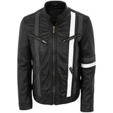 Men’s Black Striped Leather Jacket