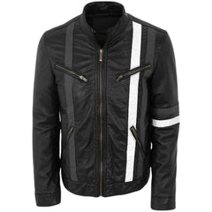 Men’s Black Striped Leather Jacket