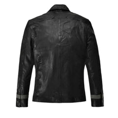 Men’s Black Utility Leather Field Jacket with Chest Pocket