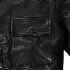 Men’s Black Utility Leather Field Jacket with Chest Pocket
