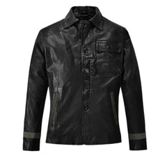 Men’s Black Utility Leather Field Jacket with Chest Pocket