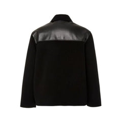 Men's Black Wool Leather Trimmed Jacket
