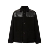 Men's Black Wool Leather Trimmed Jacket