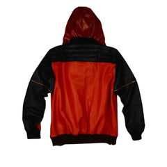 Men’s Black and Red Hooded Leather Jacket